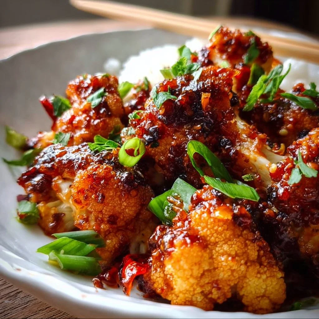 Air-fried Korean chili cauliflower (Gochujang) served as a tasty side dish.
