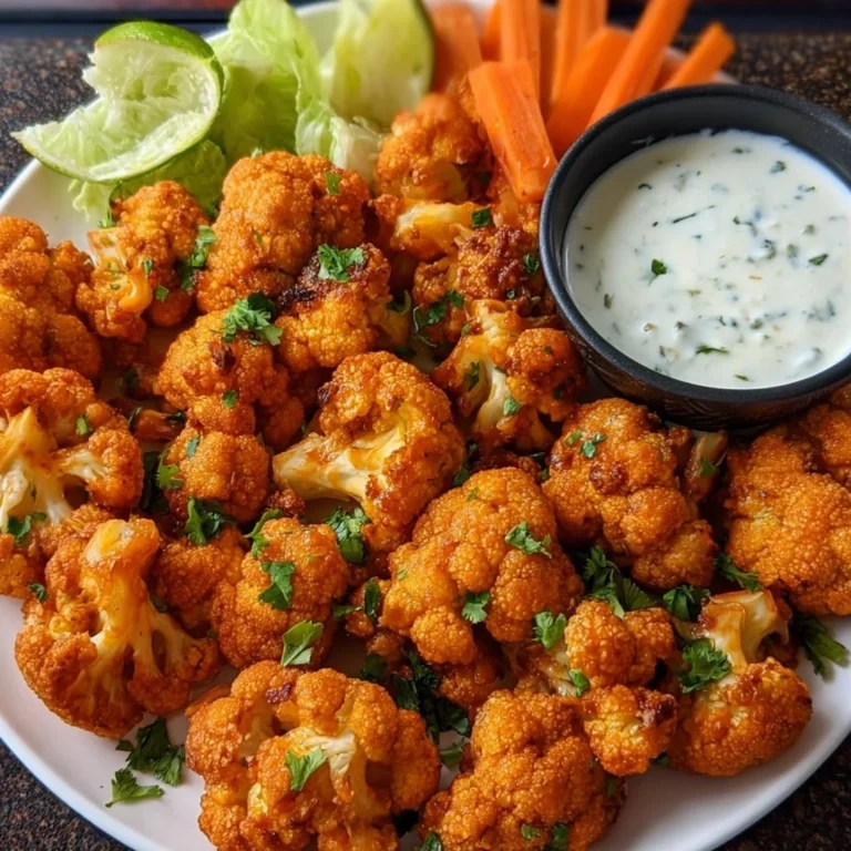 Crispy air fryer buffalo cauliflower garnished with green onions