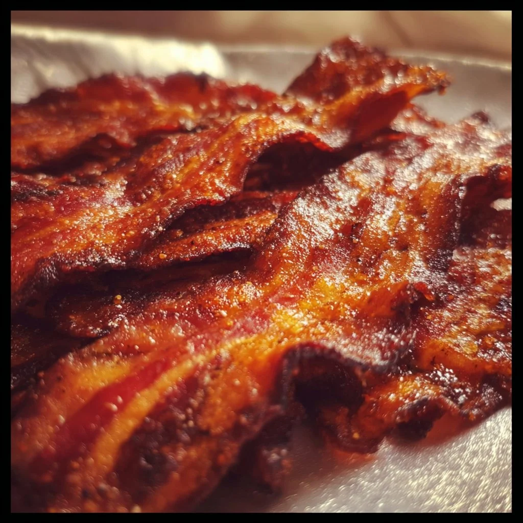Vegan bacon made from banana peels serving on a plate