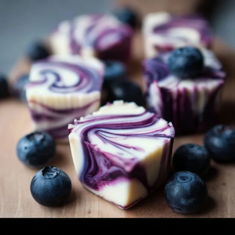 Blueberry swirl yogurt bites featuring creamy yogurt and fresh blueberries.