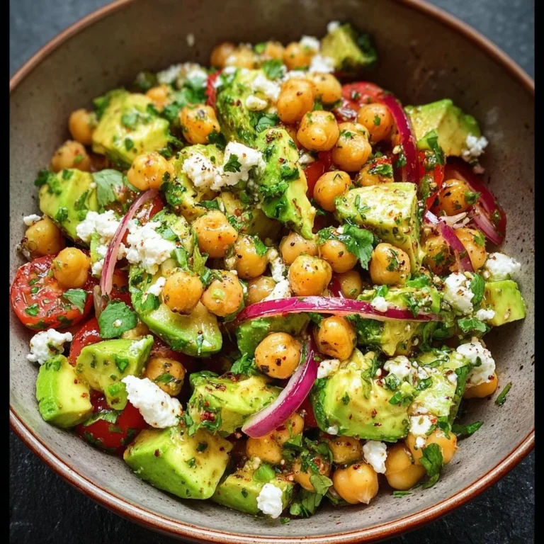 Chickpea Feta Avocado Salad with fresh ingredients in a bowl