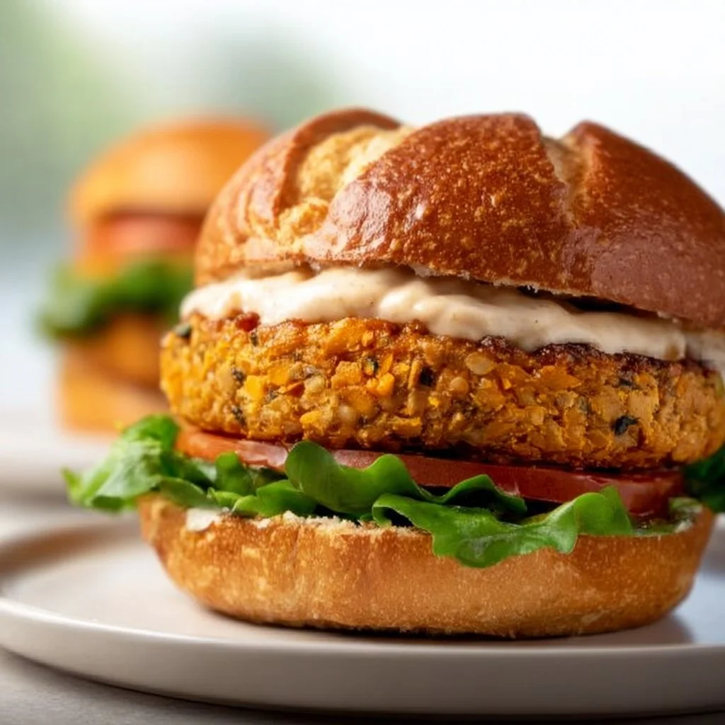 Chipotle butternut squash and white bean burgers served on a plate