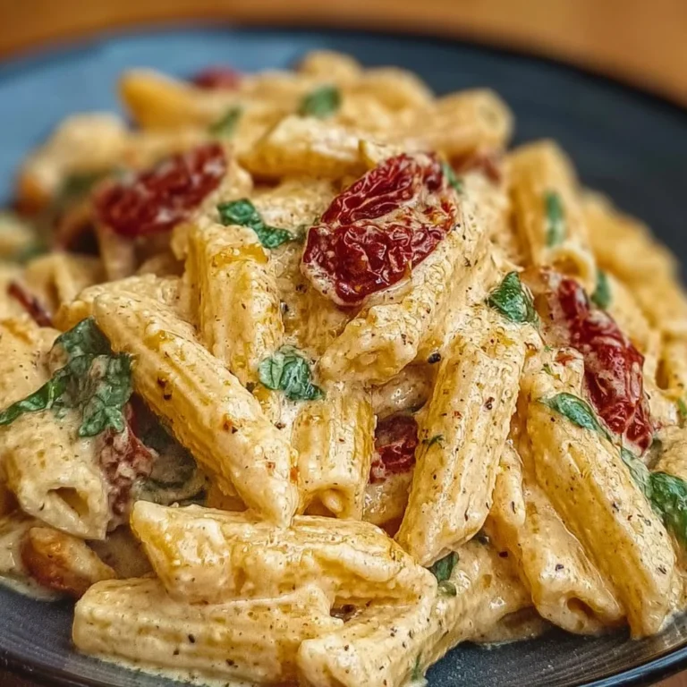 Creamy vegan marry me pasta served in a bowl with fresh herbs