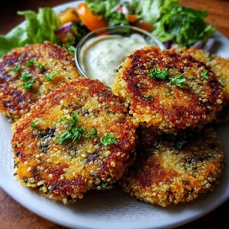 Delicious crunchy quinoa veggie patties served on a plate with fresh herbs.