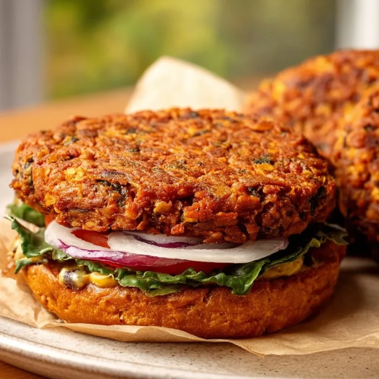 Easy vegan tofu burger recipe with fresh vegetables and spices