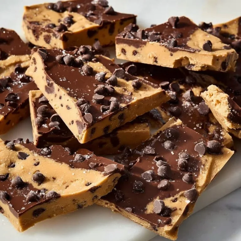 A delicious healthy cookie dough bark topped with chocolate chips and nuts.