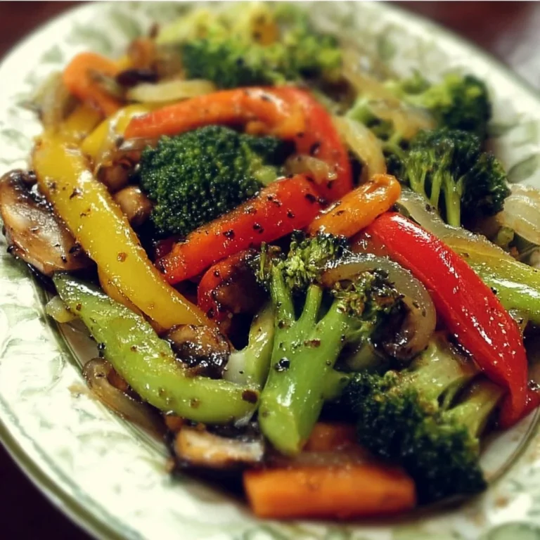 A colorful plate of healthy sautéed vegetables including bell peppers, zucchini, and carrots.