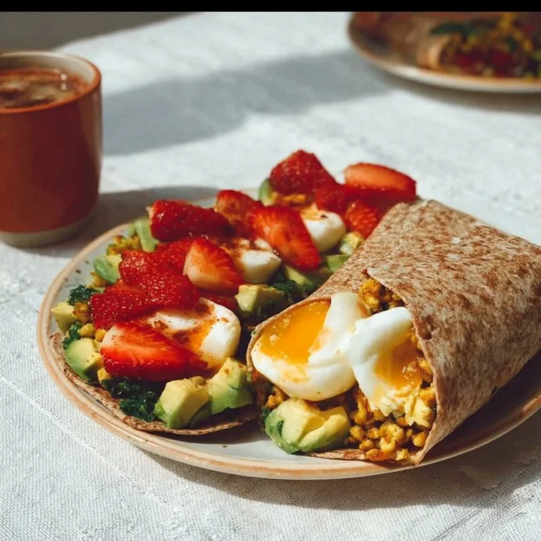Healthy vegan breakfast with colorful fruits and plant-based ingredients