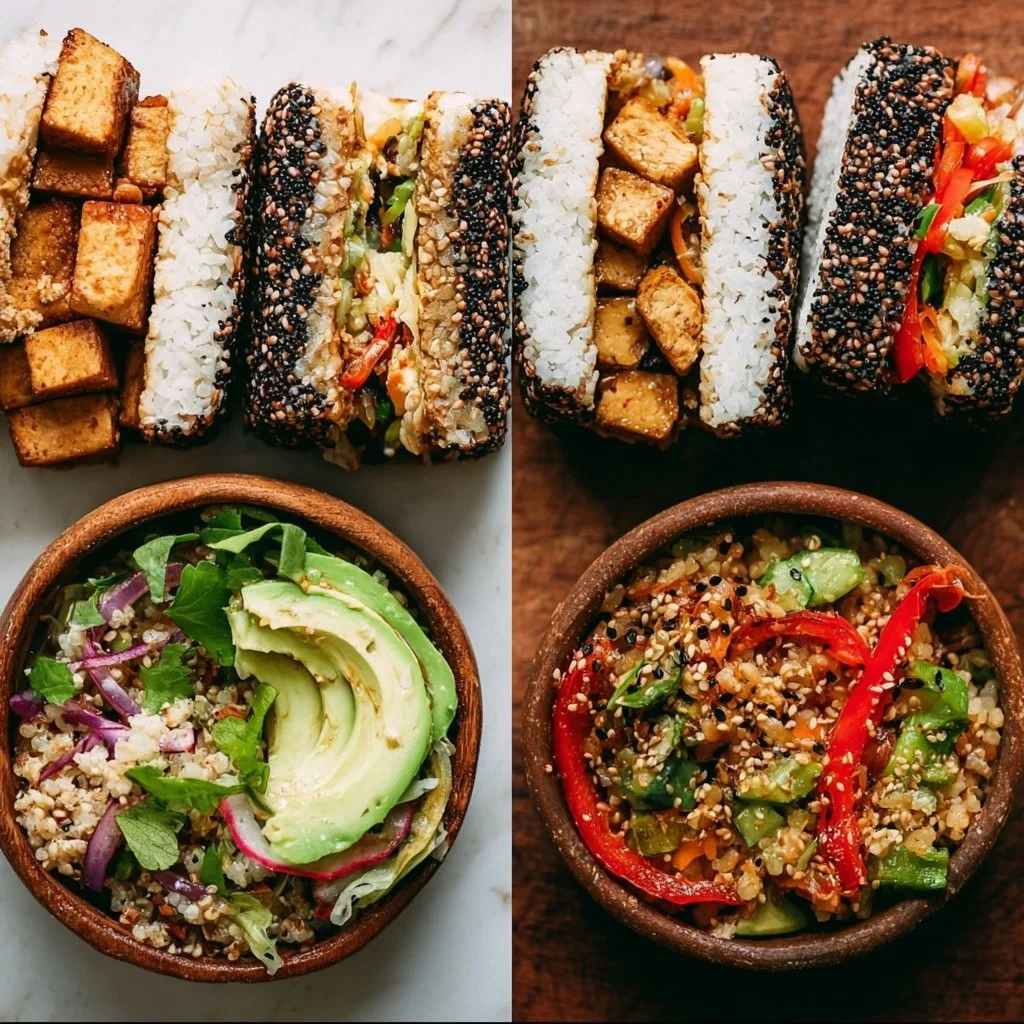 A colorful spread of high-protein vegan dishes showcasing nutritious ingredients.