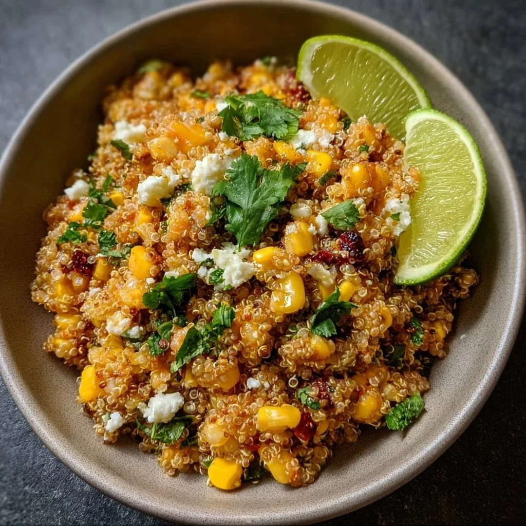Delicious Mexican street corn quinoa salad in a colorful bowl.