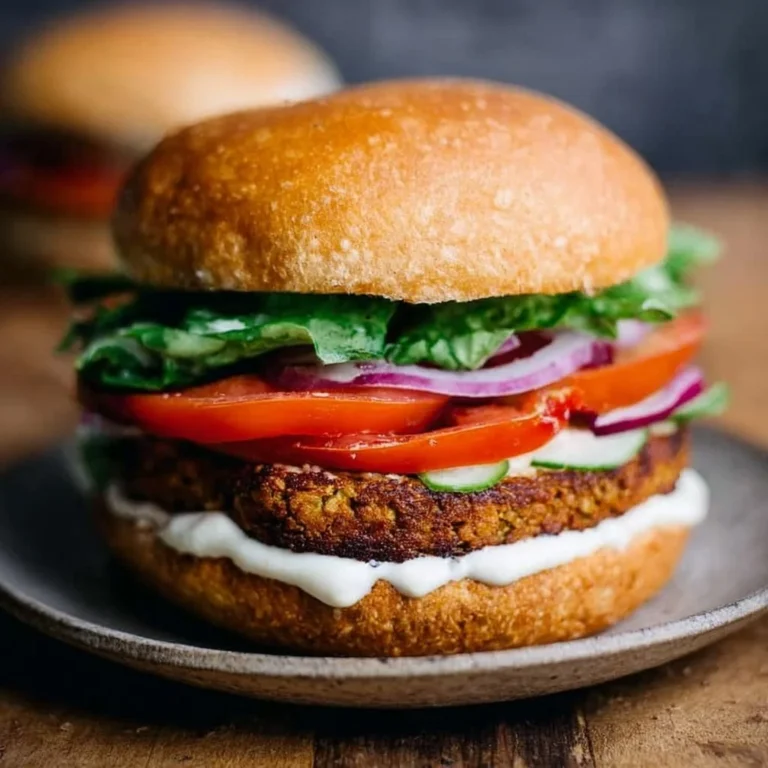 Delicious vegan burger made from cauliflower and fresh veggies