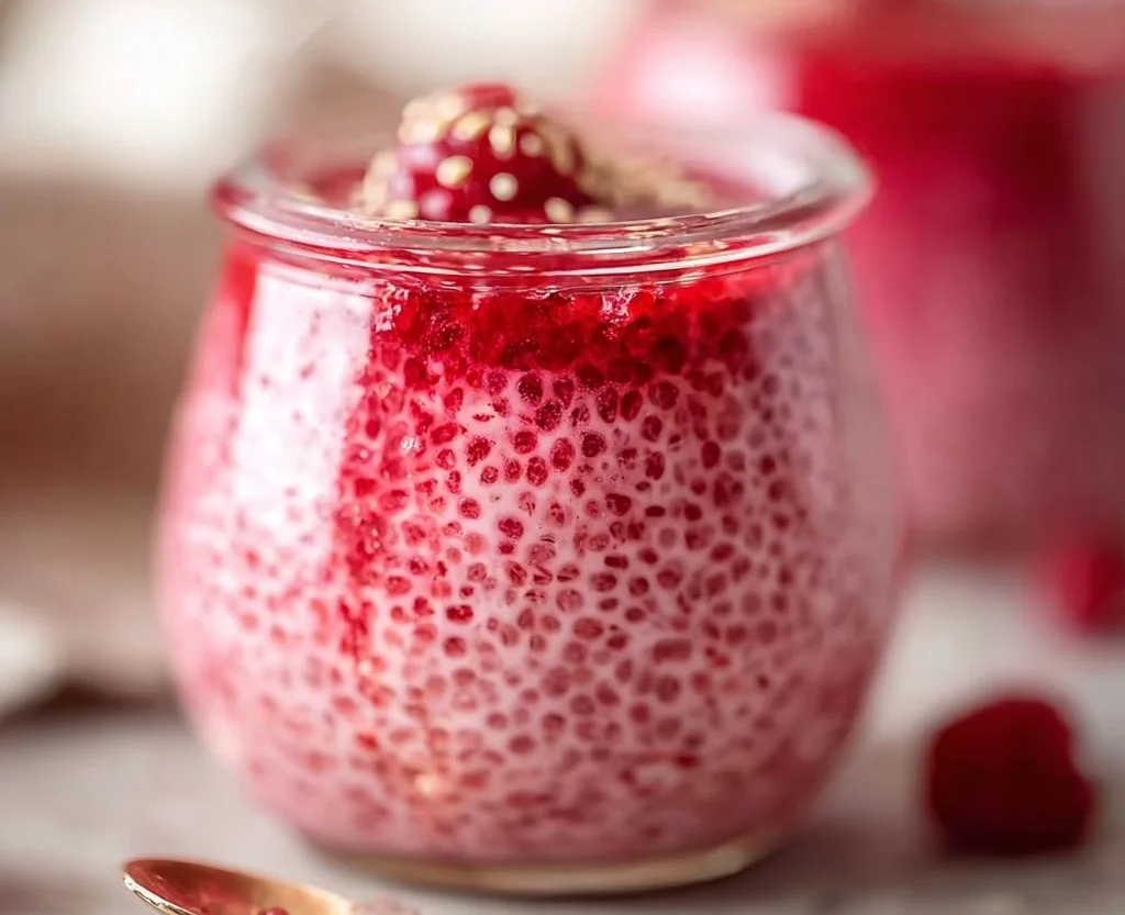 Raspberry Chia Pudding Sweetened with Maple Syrup
