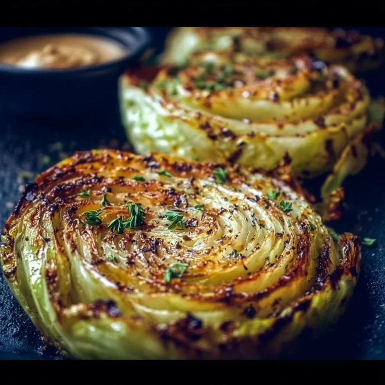 Delicious roasted cabbage steaks garnished and ready to serve.
