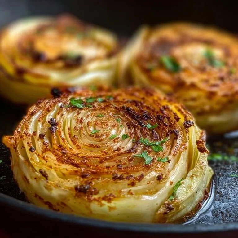 Delicious roasted cabbage steaks served with herbs and spices