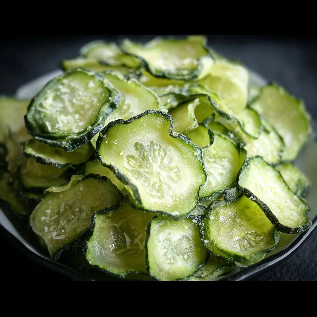 Salt and vinegar cucumber chips in a bowl, crispy and flavorful snack
