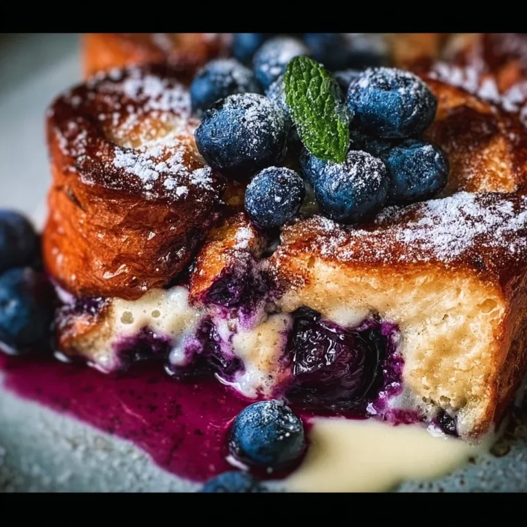 Vegan Blueberry French Toast Casserole served in a baking dish