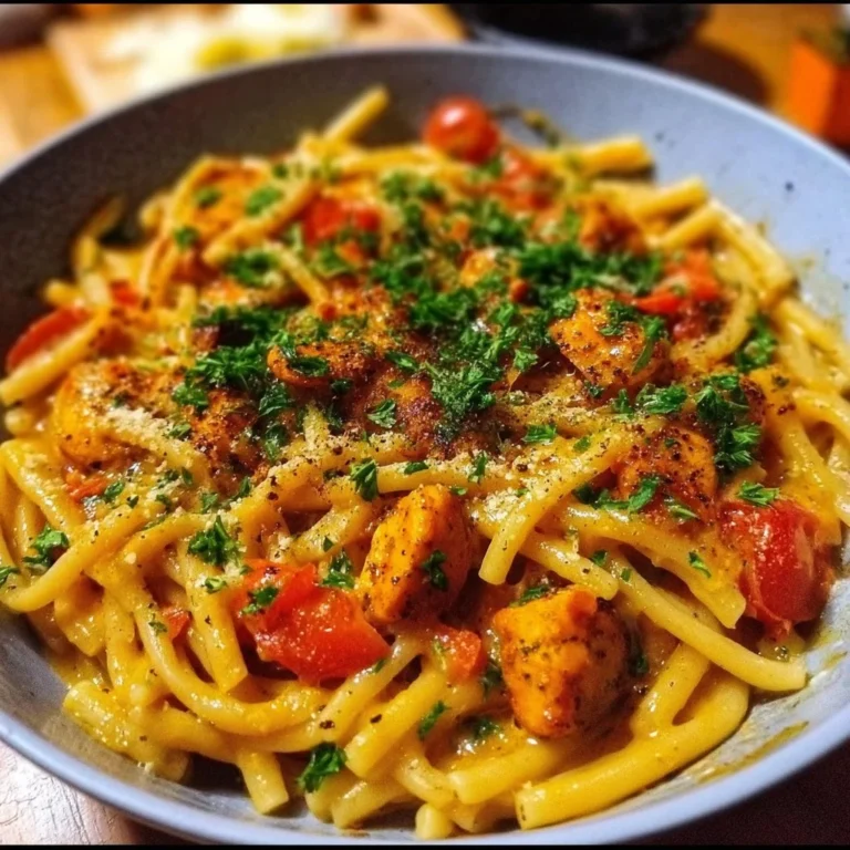 Bowl of Vegan Cajun Pasta with colorful vegetables and herbs