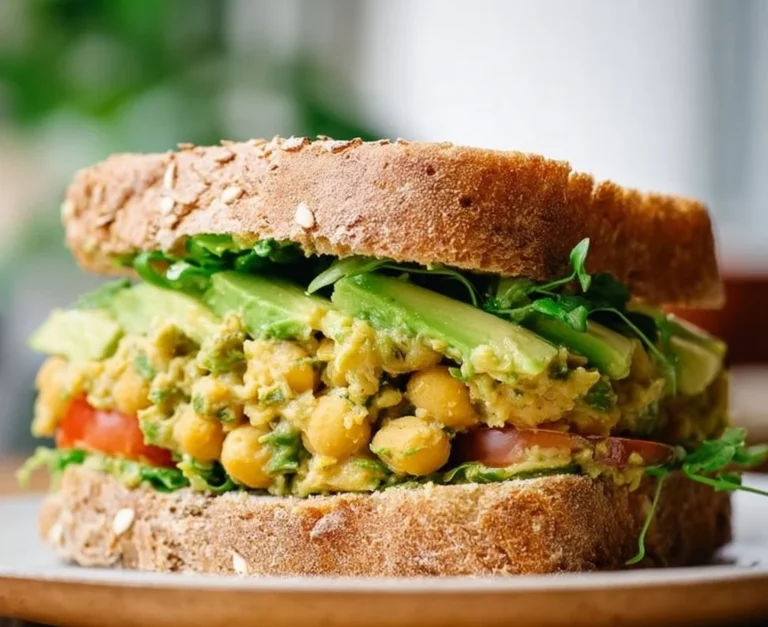 Delicious Vegan Chickpea Avocado Sandwich on a plate