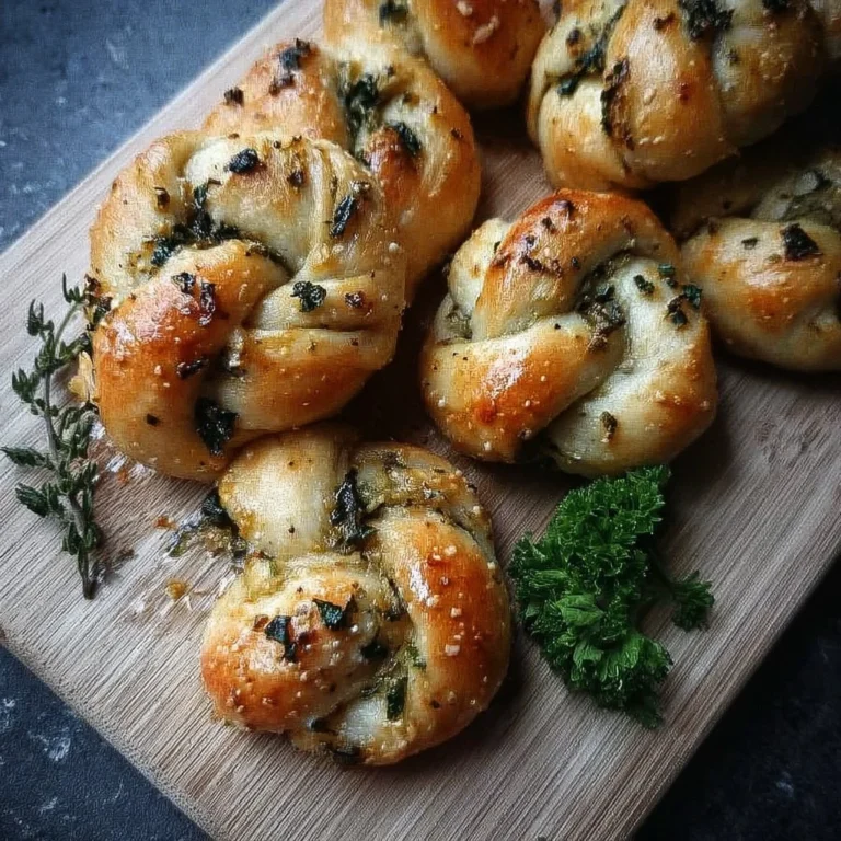 Freshly baked vegan garlic knots brushed with garlic and herbs