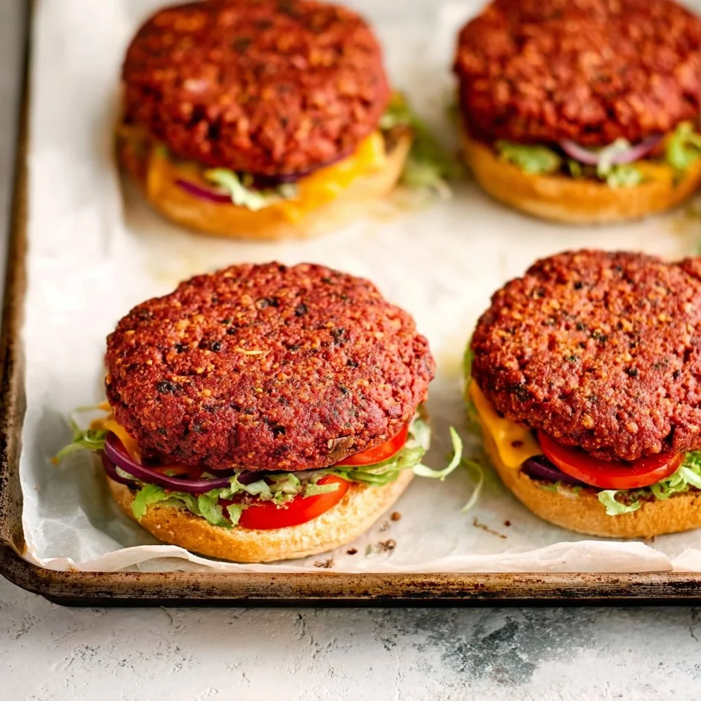 Delicious vegan hamburgers inspired by Beyond Meat recipe