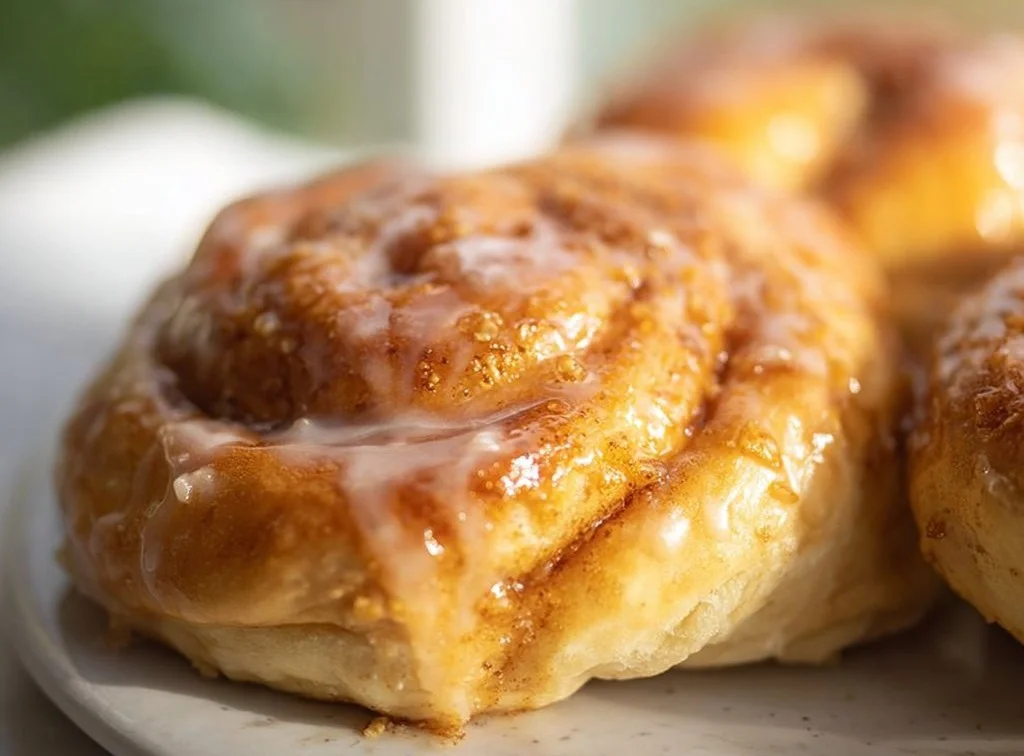 Deliciously soft and sweet Vegan Honey Buns on a rustic wooden table