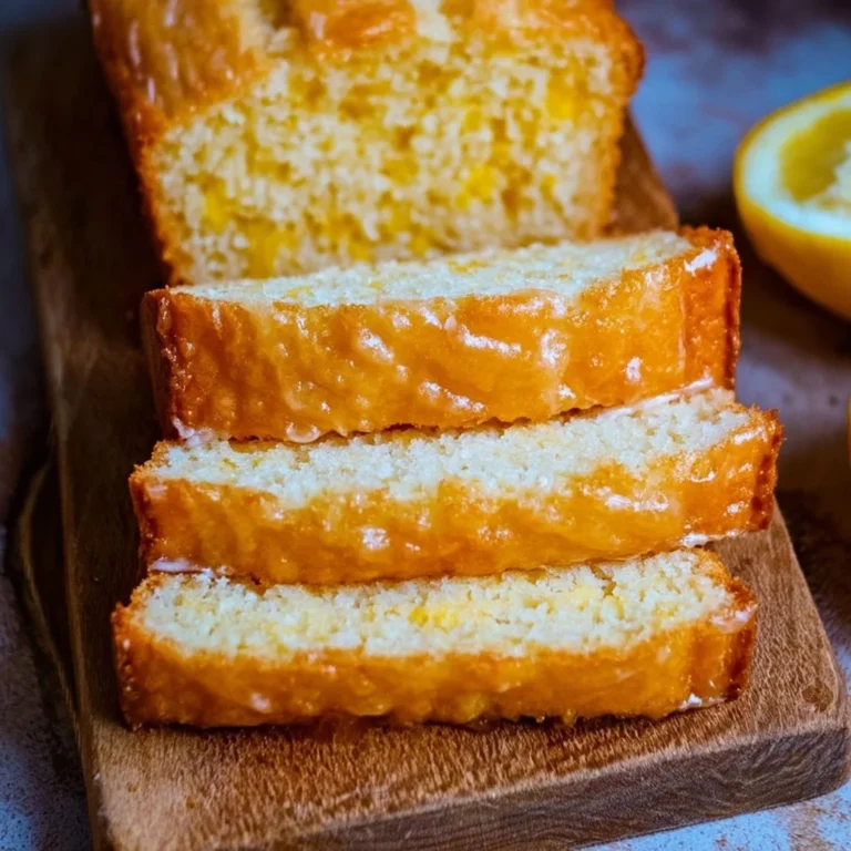 Freshly baked vegan lemon bread sliced on a wooden board