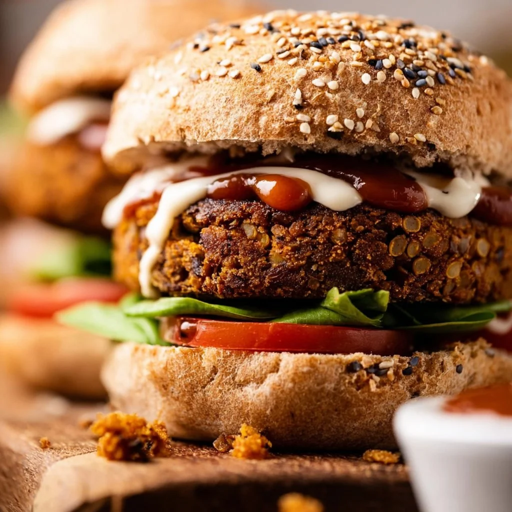 Vegan Mushroom Lentil Veggie Burgers