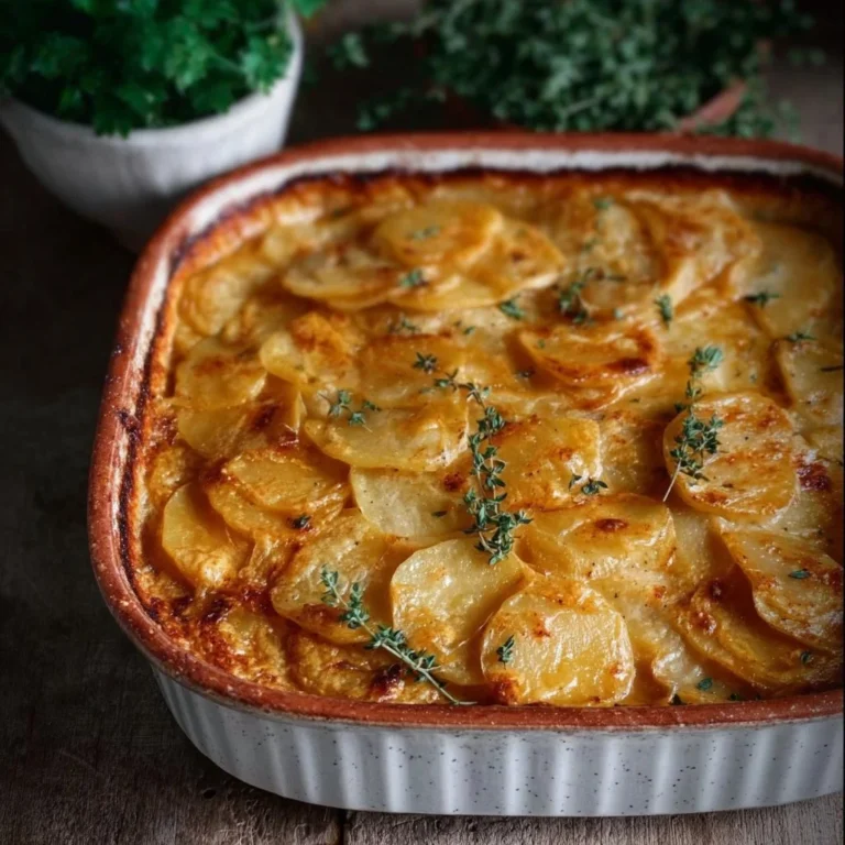 Delicious Vegan Scalloped Potatoes baked to perfection with a creamy sauce.