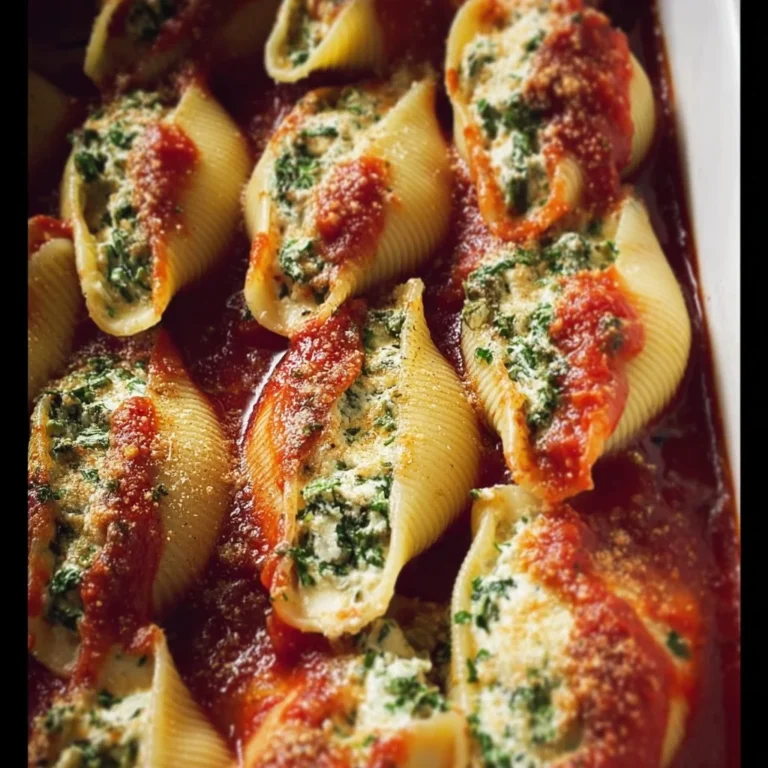 Plate of Vegan Stuffed Shells filled with spinach and tofu ricotta