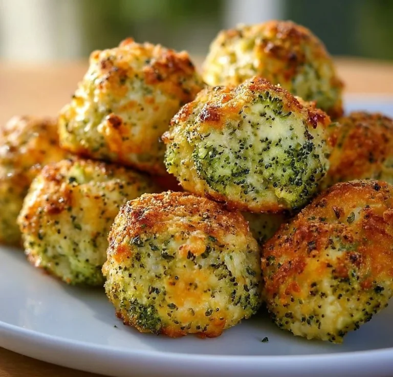 Baked broccoli cheese balls served on a plate with dipping sauce