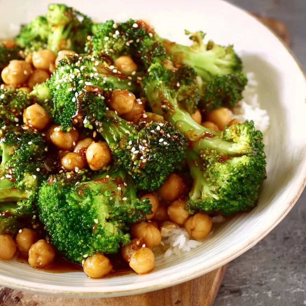 Delicious broccoli stir fry with chickpeas served in a bowl