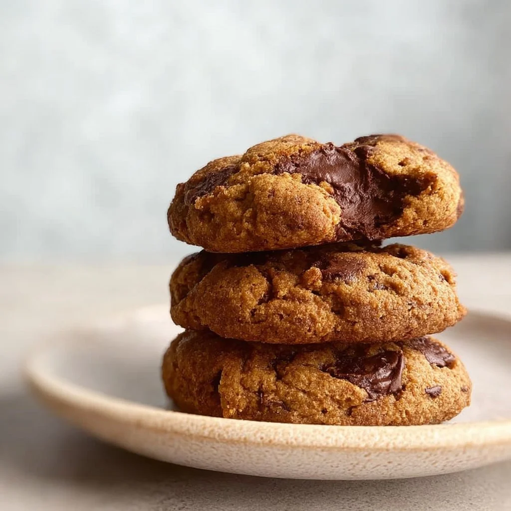 Delicious chickpea chocolate chip cookies on a wooden platter
