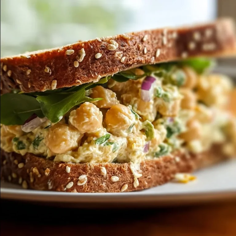 Chickpea salad sandwich with fresh vegetables and herbs served on whole grain bread