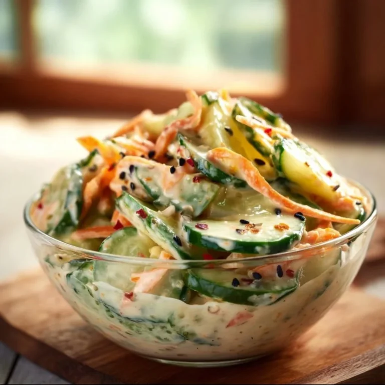 Creamy Asian cucumber salad bowl with fresh ingredients and vibrant colors