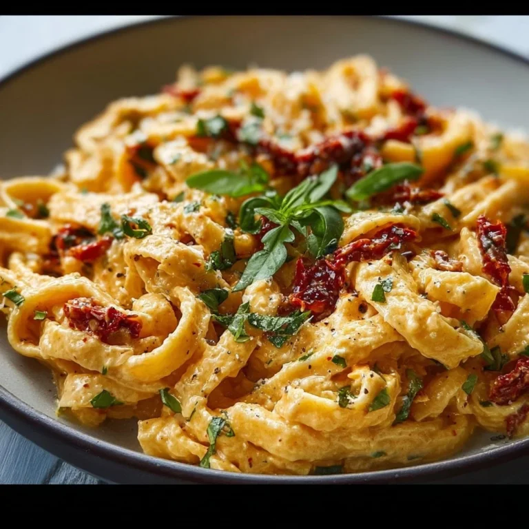 Creamy vegan sun-dried tomato pasta served in a bowl