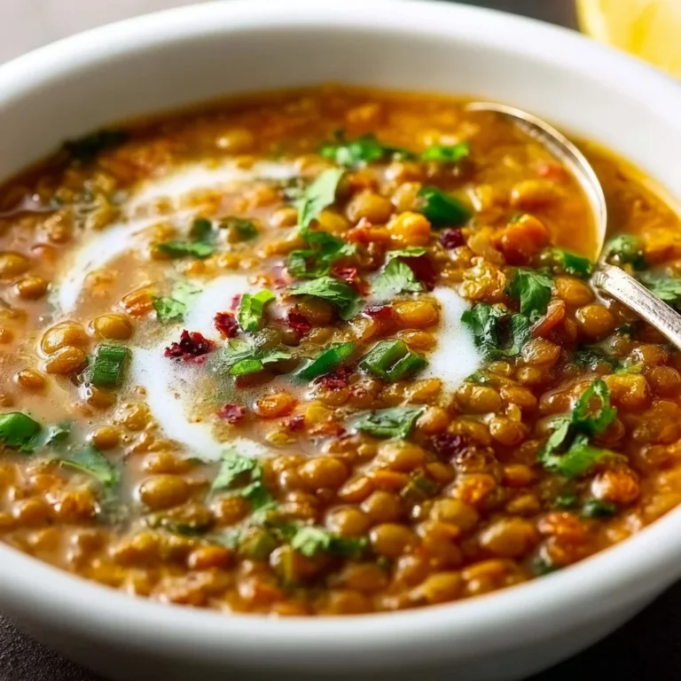 Bowl of Detox Moroccan Lentil Soup with spices and fresh herbs