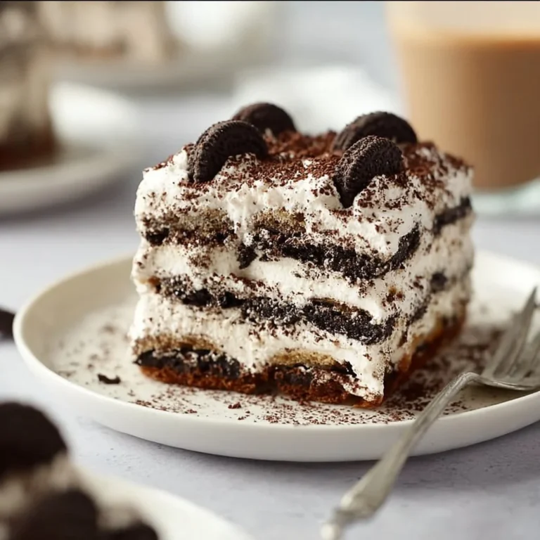 Delicious Vegan Oreo Tiramisu dessert with layers of cookies and creamy filling