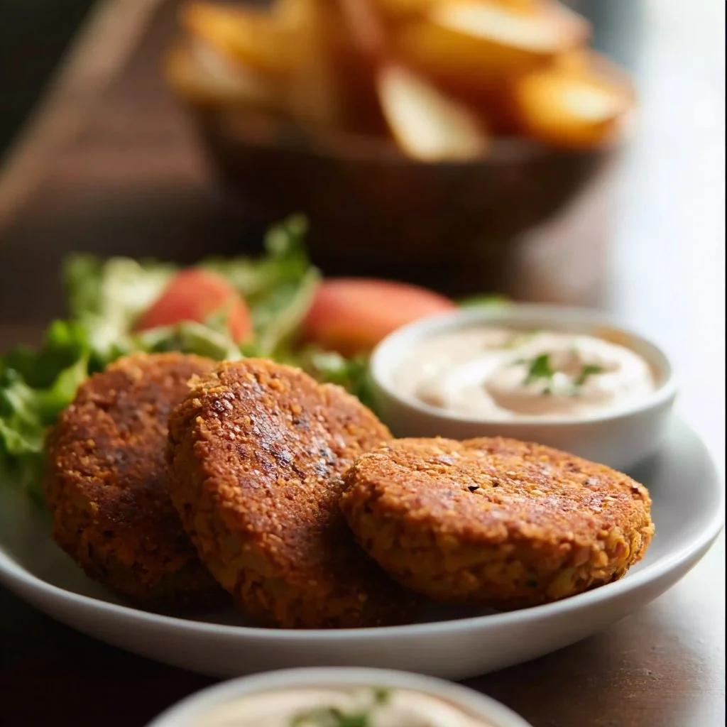 Easy lentil burgers made with just six ingredients on a plate.
