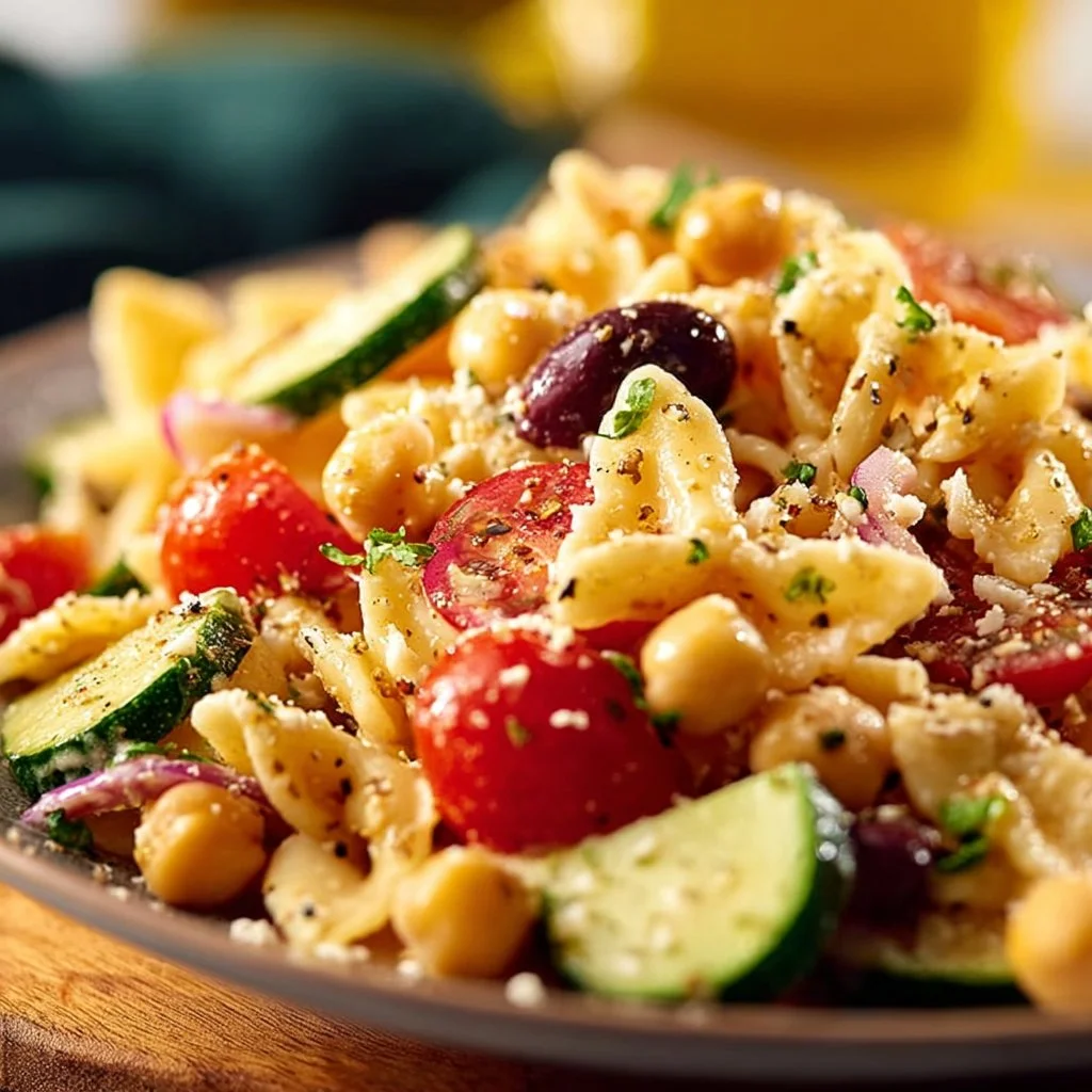 Easy Greek Pasta Salad with Chickpeas