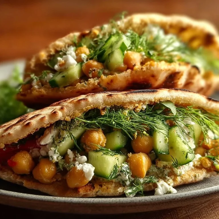 Fresh cucumber and chickpea stuffed pita pockets on a plate