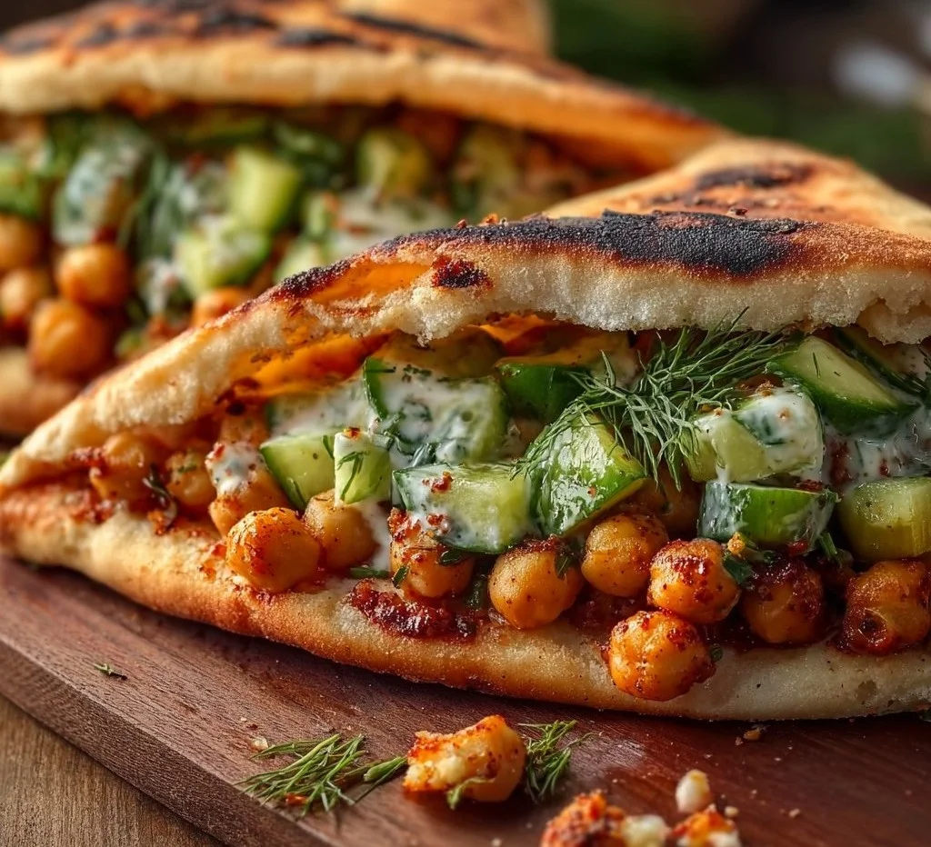 Fresh Vegetarian Cucumber and Chickpea Stuffed Pita Pockets