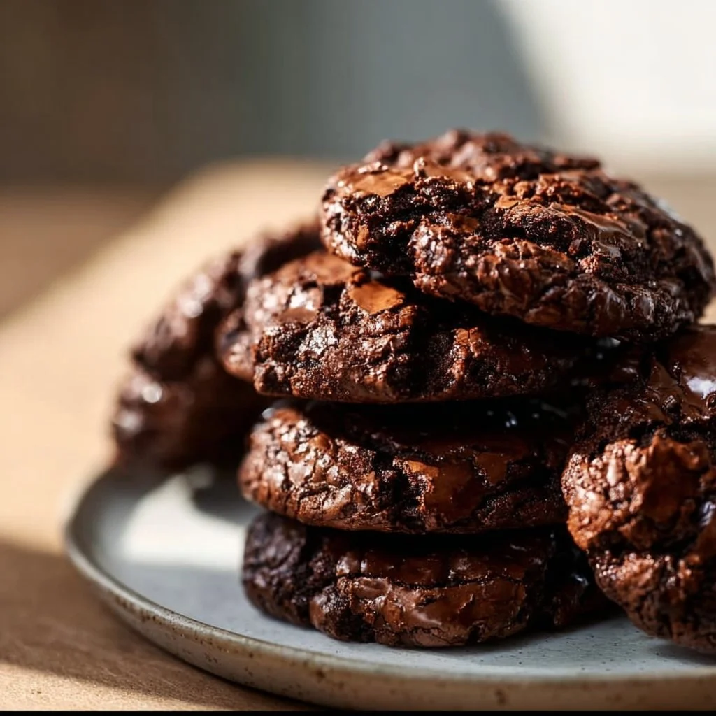 Delicious fudgy brownie cookies with chocolate chips on a plate