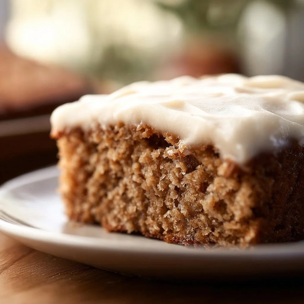 Slice of healthy applesauce cake topped with fresh fruits