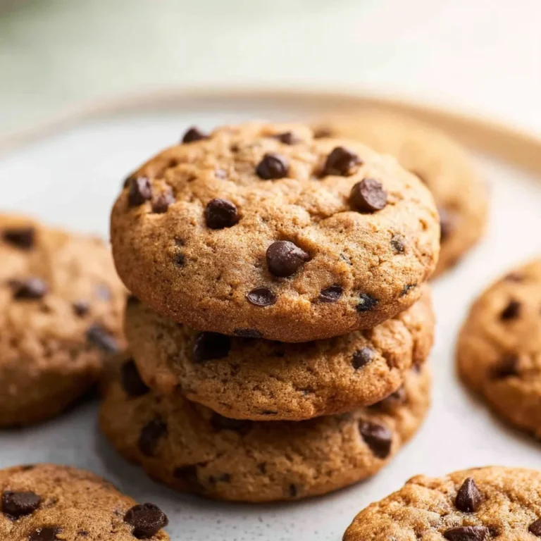 Healthy banana chocolate chip cookies on a plate with a glass of milk