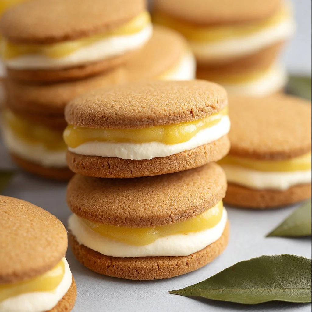 Vegan gluten-free lemon sandwich cookies with lemon curd filling