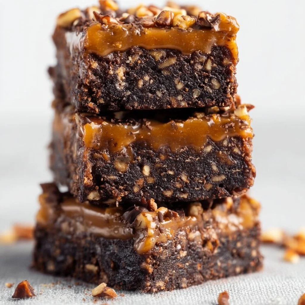 No Bake Turtle Brownies (Vegan, Gluten-Free)