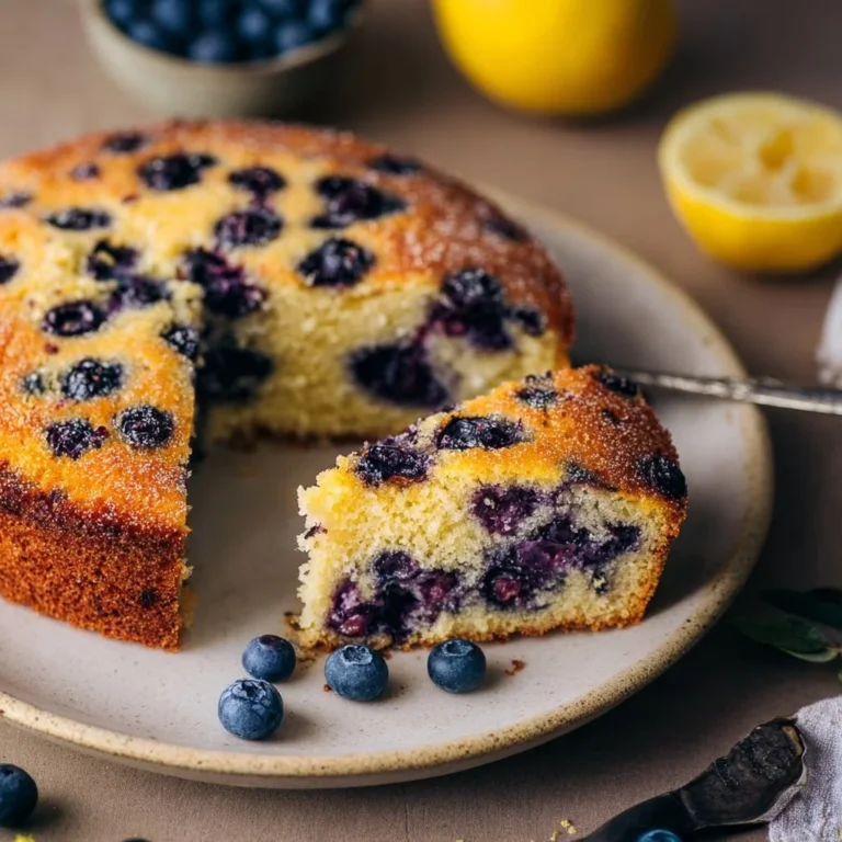 One Bowl Vegan Lemon Blueberry Cake with fresh blueberries and lemon zest