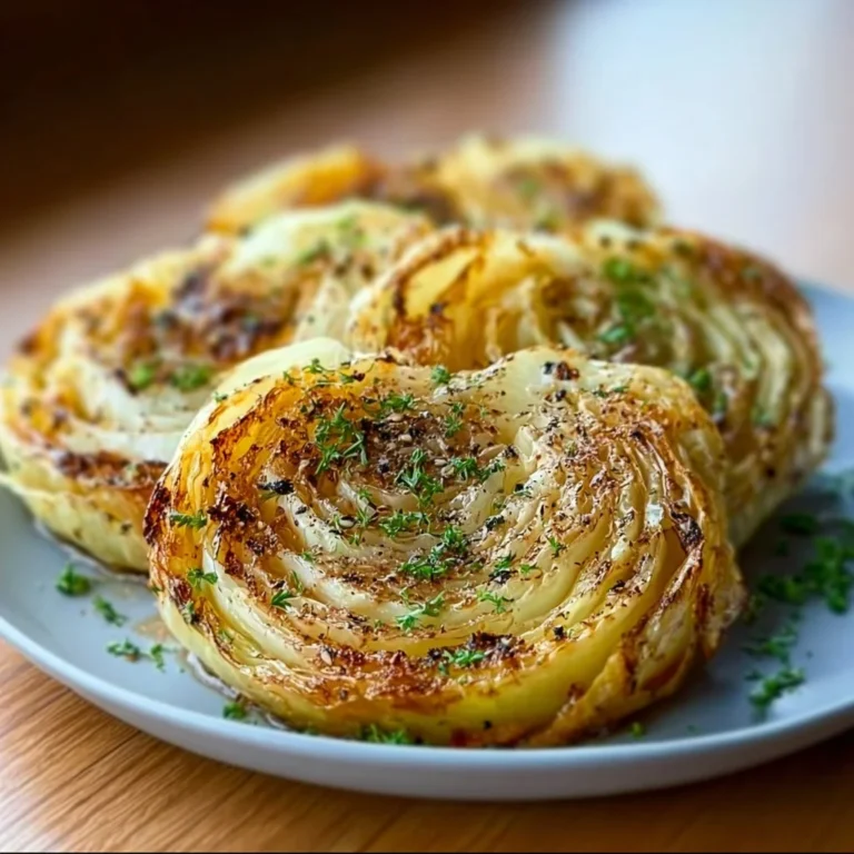 Roasted cabbage steaks garnished with spices on a wooden serving platter