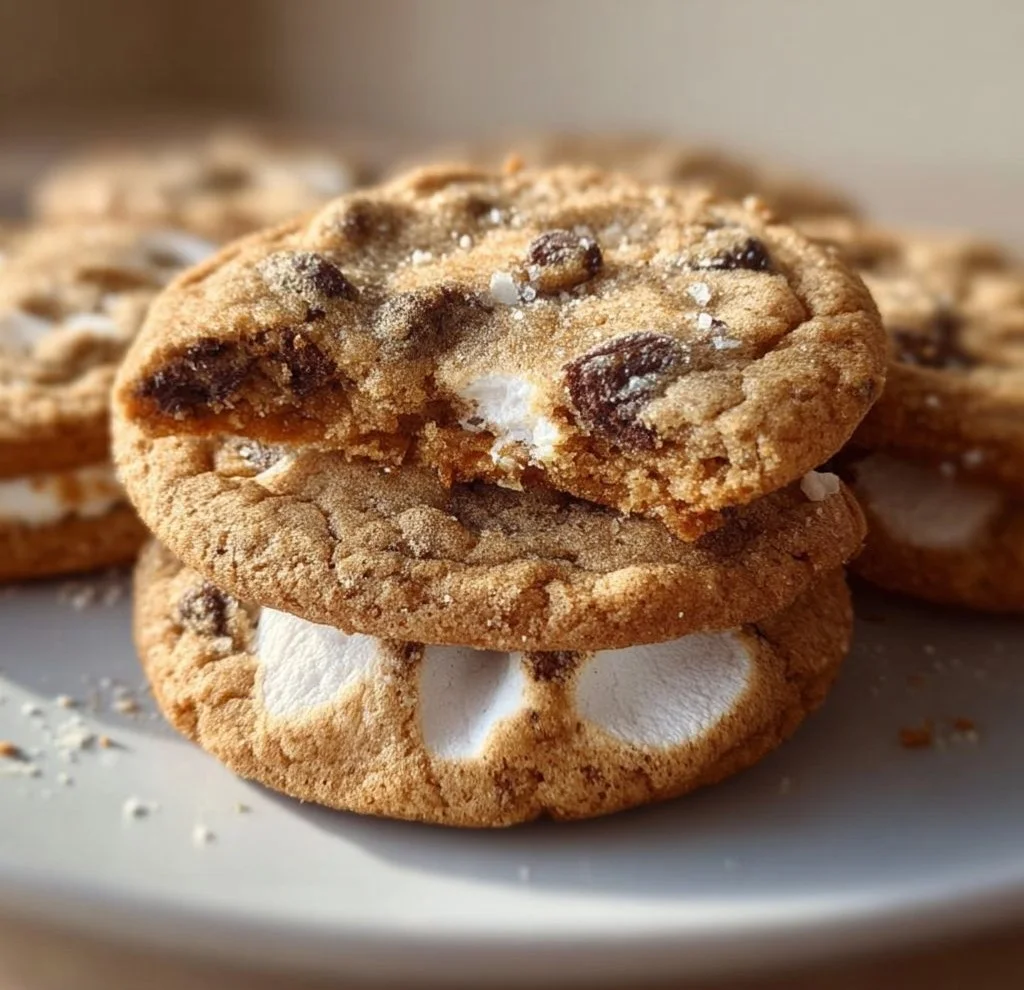 Delicious Salted S'mores Cookies with chocolate, marshmallow, and sea salt