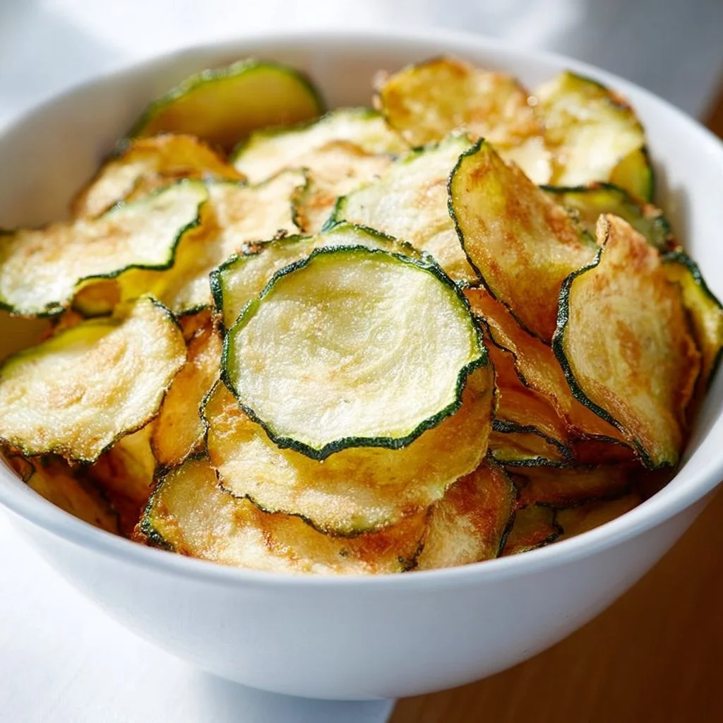 Crispy salt and vinegar zucchini chips served in a bowl